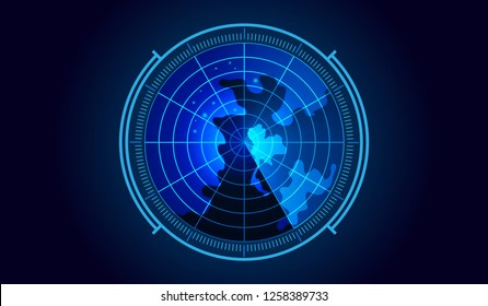 Radar screen with blue background Vector EPS10