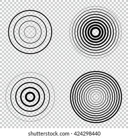 Radar Screen Concentric Circle Element Set. Sound Wave. Circle Spin Target. Radio Station Signal. Center Minimal Radial Ripple Line Outline. 