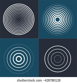 Radar Screen Concentric Circle Element Set. Sound Wave. Circle Spin Target. Radio Station Signal. Center Minimal Radial Ripple Line Outline.