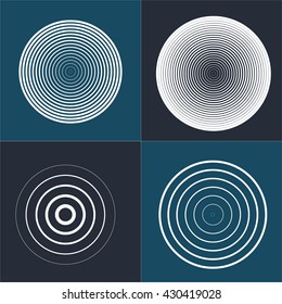 Radar screen concentric circle element set. Sound wave. Circle spin target. Radio station signal. Center minimal radial ripple line outline.