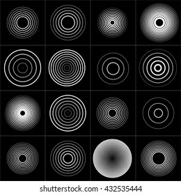 Radar Screen Concentric Circle Element Set. Sound Wave. Circle Spin Target. Radio Station Signal. Center Minimal Radial Ripple Line Outline.