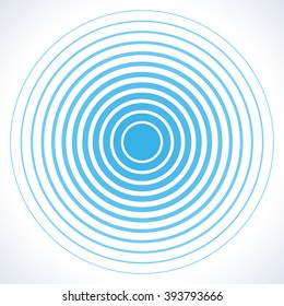 Radar screen concentric circle elements. Vector illustration for sound wave. White and blue color ring. Circle spin target. Radio station signal. Center minimal radial ripple line outline abstraction