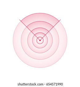 Radar screen concentric circle symbol. Red radar display isolated on white. Vector illustration