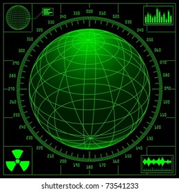 Radar screen with digital globe and scale (vector)