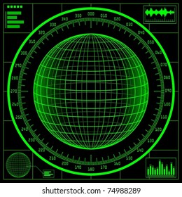 Radar screen. Digital globe with scale. Vector EPS 8.