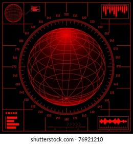 Radar screen. Digital globe with scale. Vector Eps 8.