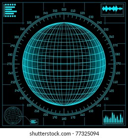 Radar Screen. Digital Globe With Scale. Vector.