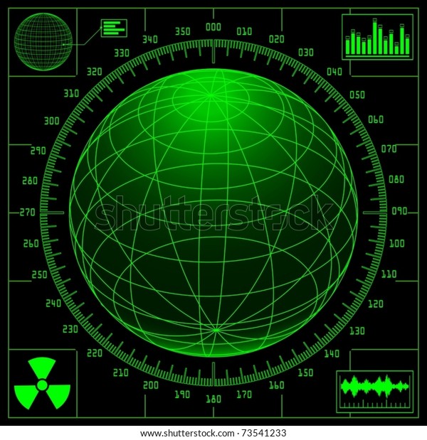 デジタル地球と目盛りとレーダー画面 ベクター画像 のベクター画像素材 ロイヤリティフリー