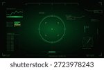 A radar screen displays tracking data for an object. The graphics show measurements, telemetry, and system status in a green layout. The data updates frequently to show movement.