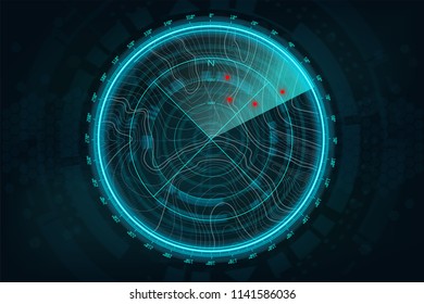 Radar Screen in futuristic style.  Air search HUD gadget. military search, system . navigation interface wallpaper. Vector illustration gui