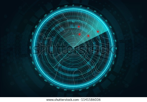 未来的なスタイルのレーダー画面 エアサーチhudガジェット 軍事調査制度ナビゲーションインターフェイスの壁紙 ベクターイラストのgui のベクター画像素材 ロイヤリティフリー