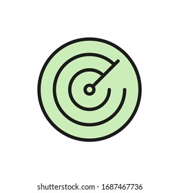 Radar screen, GPS map location flat color line icon.