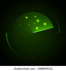 Radar Screen. Hud display. Vector Radar interface on dark background.