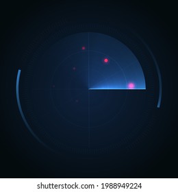 Radar Screen. Hud display. Vector Radar interface on dark background.