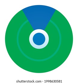 Radar screen icon. illustration image on white background. Blue dot, angle search. Location service for app, website icon. Flat design vector icon. Find your phone icon. White circle.
