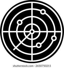 Radar Screen Icon Showing Target Detection in Black and White