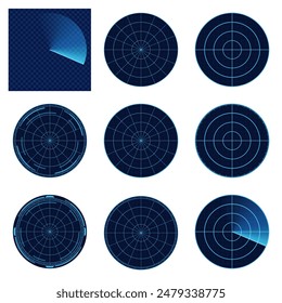 Material de la ilustración de la pantalla del radar set_blue_with fondo