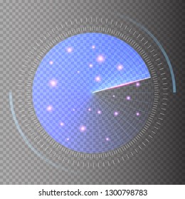 Radar screen isolated on transparent background. Futuristic user interface. Sonar display with scanning. HUD. Vector illustration