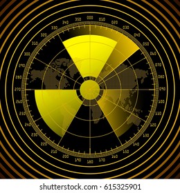 Radar screen with radioactive sign. Vector illustration.