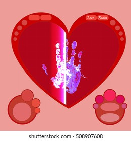 Radar screen with red heart and hand. Vector