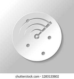 Radar screen, scan circle, icon. Paper style with shadow on gray background