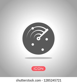 Radar screen, scan circle, icon. Icon under spotlight. Gray background