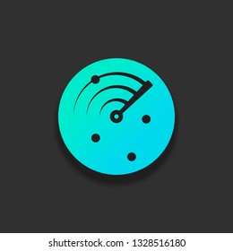 Radar screen, scan circle, icon. Colorful logo concept with soft shadow on dark background. Icon color of azure ocean