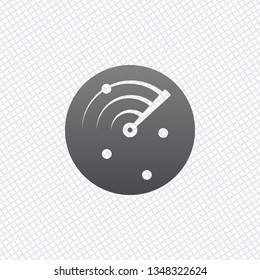 Radar screen, scan circle, icon. On grid background