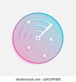 Radar screen, scan circle, icon. Colored logo with diagonal lines and blue-red gradient. Neon graphic, light effect