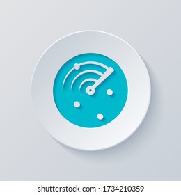 Radar screen, scan circle, icon. Cut circle with gray and blue layers. Paper style