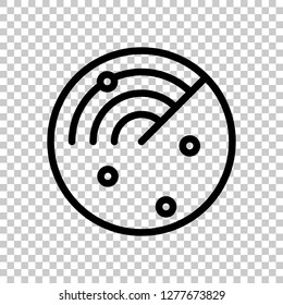 Radar screen, scan circle, linear outline icon. Black symbol on transparent background