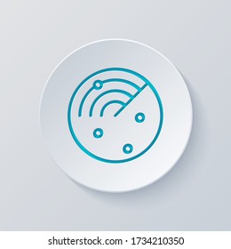 Radar screen, scan circle, linear outline icon. Cut circle with gray and blue layers. Paper style