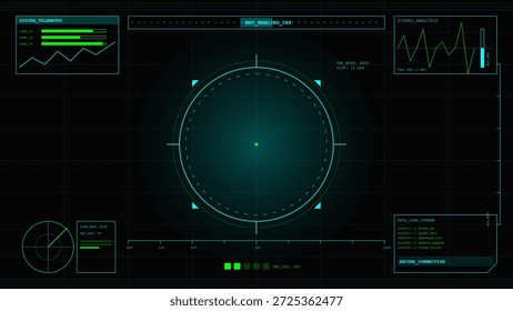 A radar screen shows a circular display with a green center. Data from various sources is visible, along with graphs and telemetry information. This is during a mission at a military base.