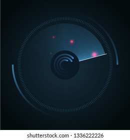 Radar screen. Sonar search. Vector HUD technology background.