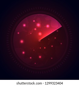 Radar screen with targets. Sonar search. Vector technology background.