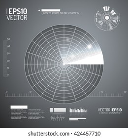 Radar screen. Vector illustration for your design. Technology background. Futuristic user interface. Radar display with scanning. HUD. Vector EPS10.