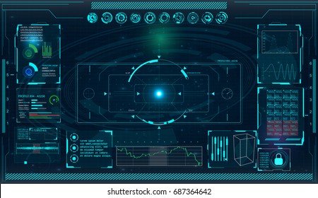 Pantalla de radar. Ilustración vectorial para su diseño. Antecedentes tecnológicos. Interfaz de usuario futurista. HUD.