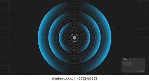 Pantalla de radar. Alcance Wifi. Onda sonora. Círculo concéntrico de señal. Efecto de luz redonda. Señal de la estación de radio. Ondulación de agua con ondas circulares. Un lugar o un punto doloroso. Efecto Vector. 