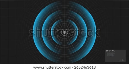 Radar screen. Wifi range. Sound wave. Signal concentric circle. Round light effect. Radio station signal. Water ripple with circle waves. A place or a painful point. Vector effect. 
