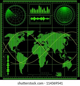 Radar Screen With World Map. Vector EPS10.