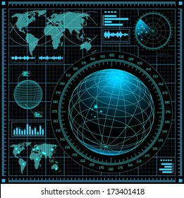 Radar Screen With World Map. Vector EPS10.