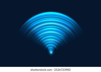 Radar-Sonar, das ein leuchtendes blaues Signal aussendet, mit konzentrischen Ringen, die sich von einem zentralen Punkt nach außen ausdehnen. Wi-Fi-Scan- oder Übertragungstechnik für Kommunikation, Detektion und Schallwellen