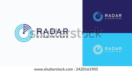 Radar and sonar scanner abstract wave line vector logo design.