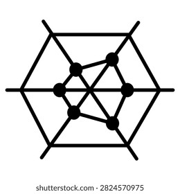 Radar spider chart line icon, multivariable data performance analysis and evaluation graph outline vector illustration