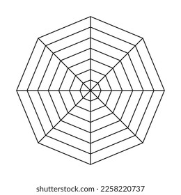 Radar or spider diagram template. Blank radar chart. Simple flat graph. Diagram for statistic and analytic.