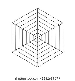 Plantilla de diagrama de radar o araña. Gráfica de radar en blanco. Diagrama estadístico y analítico. Gráfica plana simple de hexágono. Ilustración vectorial.