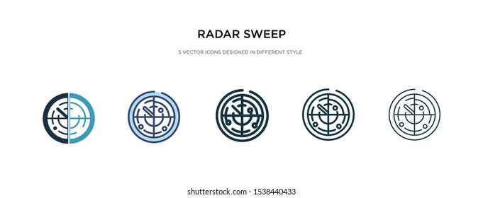 radar sweep icon in different style vector illustration. two colored and black radar sweep vector icons designed in filled, outline, line and stroke style can be used for web, mobile, ui