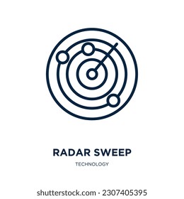 icono de barrido de radar de la colección de tecnología. Barrido de radar lineal delgado, tecnología, icono de contorno de radar aislado en fondo blanco. Señal de barrido de radar vector de línea, símbolo para web y móvil
