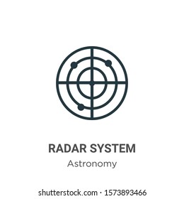 Radar system outline vector icon. Thin line black radar system icon, flat vector simple element illustration from editable astronomy concept isolated on white background