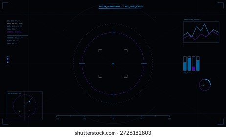 Un sistema de radar muestra varios detalles de seguimiento, incluidas las coordenadas y los datos de navegación. Esta escena tiene lugar en un centro de control durante una actividad operativa centrada en la vigilancia.